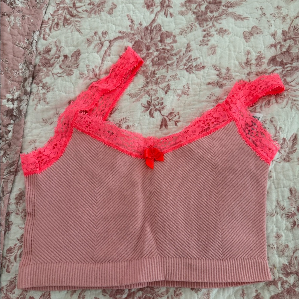 Lace Trim Pink Bralette